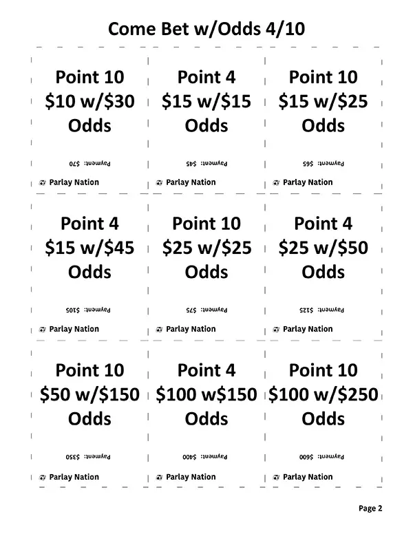 Come Bet with Odds Payments 4 & 10 - Easy