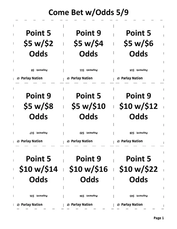 Come Bet with Odds Payments 5 & 9 - Easy