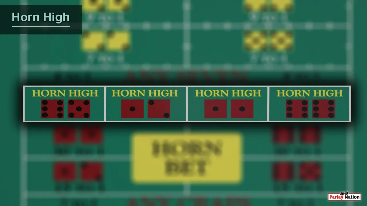 Horn High Up close overhead view of the horn highs on the craps layout.