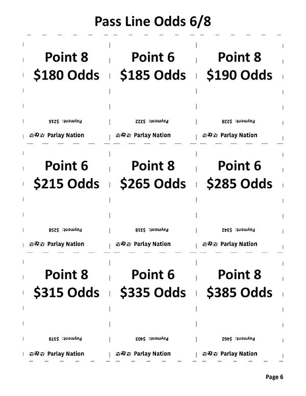 Pass Line Odds Payments 6 & 8 - Hard